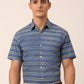 Jainish Men's Cotton Striped Half Sleeve Formal Shirts ( SF 816Blue )
