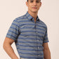 Jainish Men's Cotton Striped Half Sleeve Formal Shirts ( SF 816Blue )
