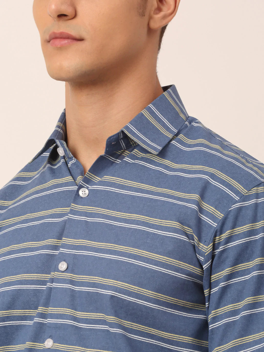 Jainish Men's Cotton Striped Half Sleeve Formal Shirts ( SF 816Blue )
