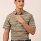 Jainish Men's Cotton Striped Half Sleeve Formal Shirts ( SF 816Brown )