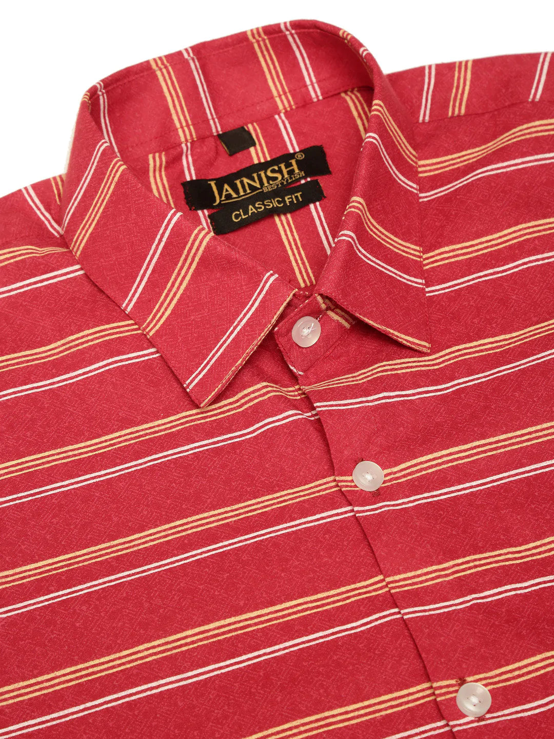 Jainish Men's Cotton Striped Half Sleeve Formal Shirts ( SF 816Maroon )