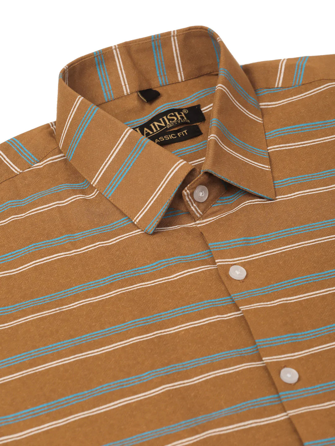 Jainish Men's Cotton Striped Half Sleeve Formal Shirts ( SF 816Mustard )