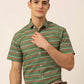 Jainish Men's Cotton Striped Half Sleeve Formal Shirts ( SF 816Olive )