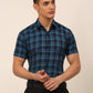 Men's Cotton Checked Half Sleeves Formal Shirts ( SF 818Sky-Blue )