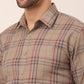 Jainish Men's Cotton Checked Formal Shirts ( SF 819Brown )