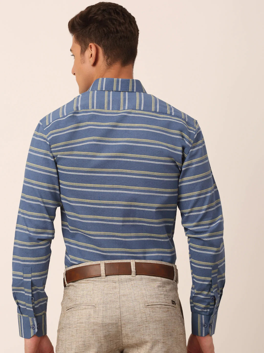 Jainish Men's  Cotton Striped Formal Shirts ( SF 820Blue )