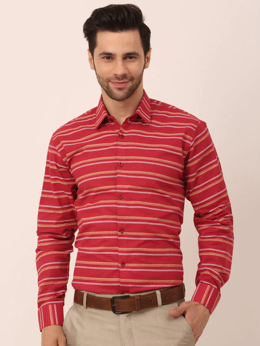 Jainish Men's  Cotton Striped Formal Shirts ( SF 820Maroon )