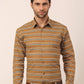 Jainish Men's  Cotton Striped Formal Shirts ( SF 820Mustard )