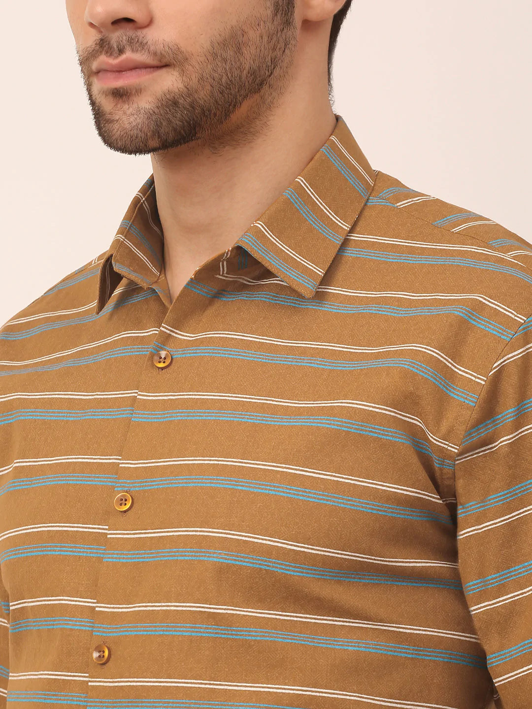 Jainish Men's  Cotton Striped Formal Shirts ( SF 820Mustard )