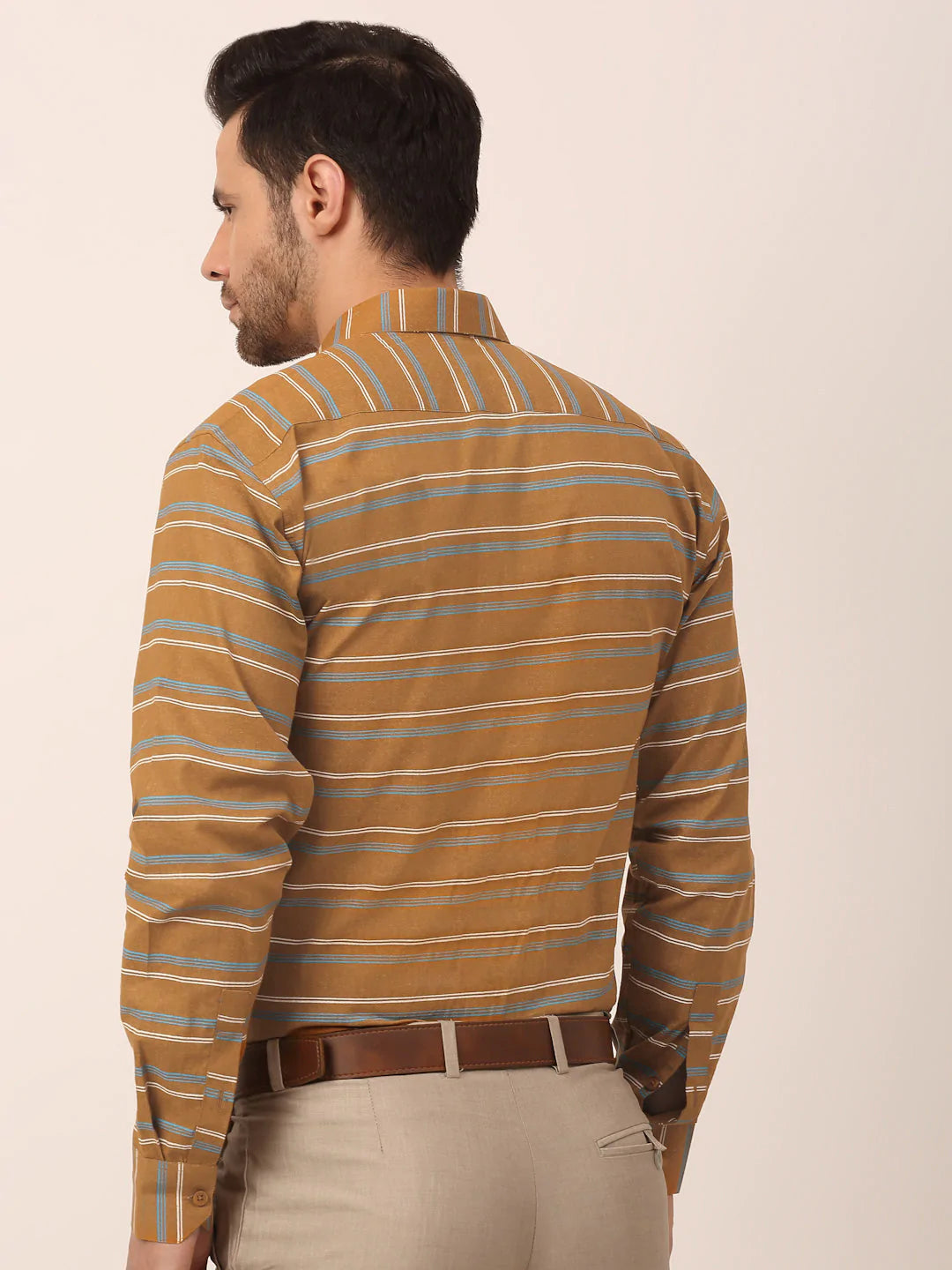 Jainish Men's  Cotton Striped Formal Shirts ( SF 820Mustard )