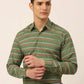 Jainish Men's  Cotton Striped Formal Shirts ( SF 820Olive )
