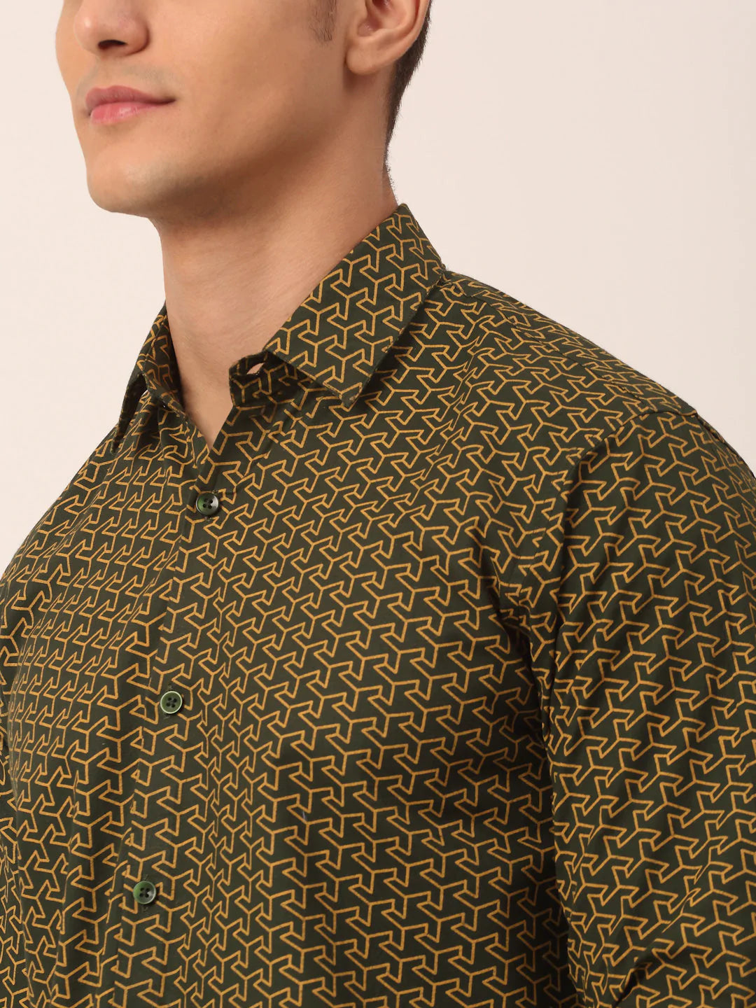 Jainish Men's  Cotton Printed Formal Shirts ( SF 821Olive )