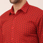 Jainish Men's  Cotton Printed Formal Shirts ( SF 821Red )