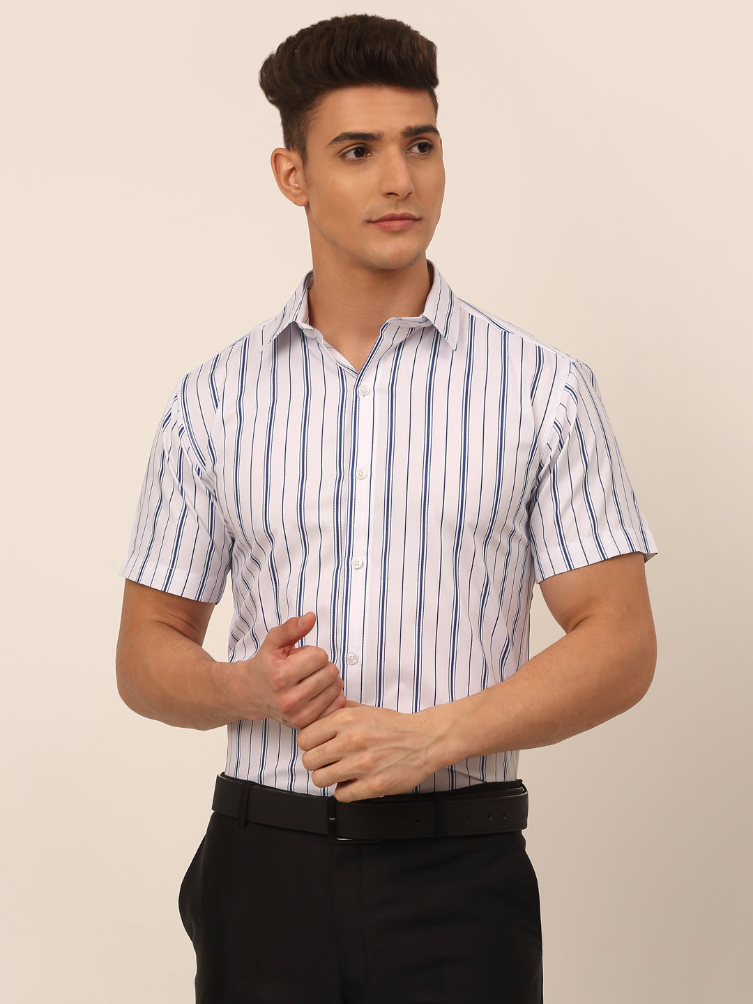 Men's Cotton Striped Formal Shirts ( SF 822White )