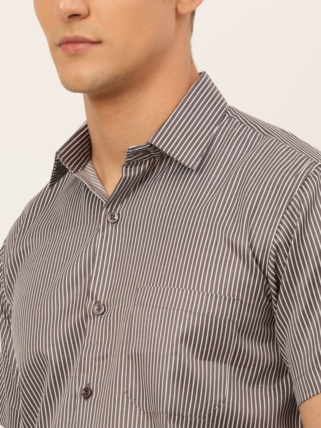 Men White Classic Striped Formal Shirt ( SF 824Black )