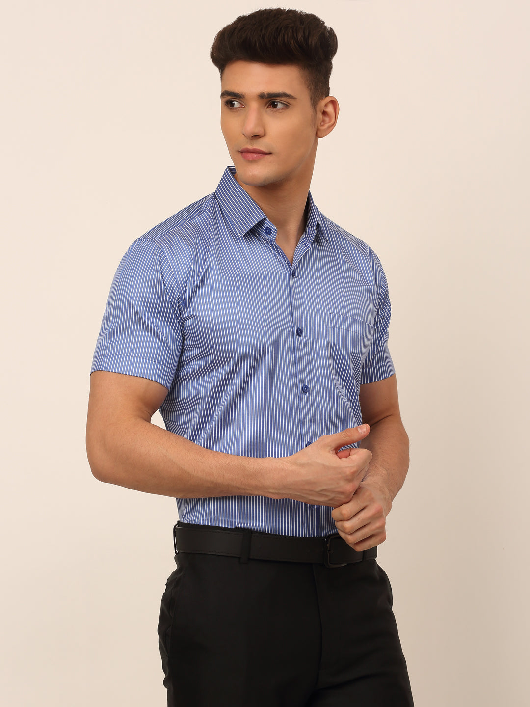 Men's Cotton Striped Formal Shirts ( SF 824Blue )