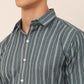 Men Grey & White Classic Striped Formal Shirt ( SF 825Grey )