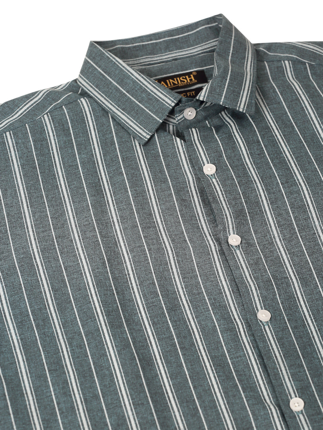 Men Grey & White Classic Striped Formal Shirt ( SF 825Grey )