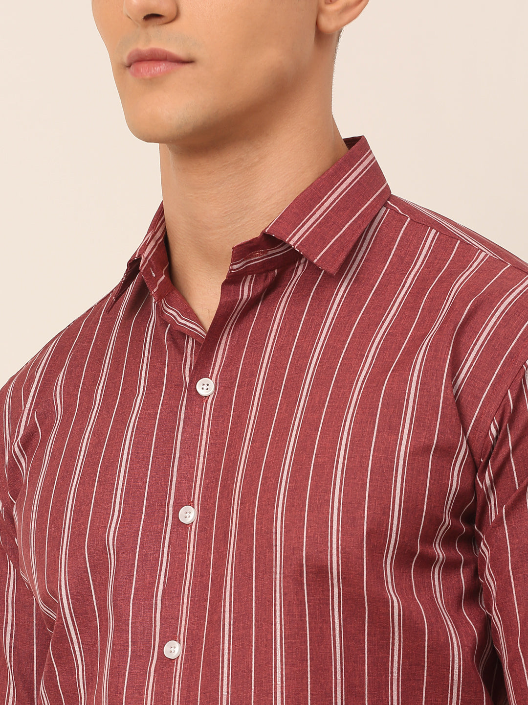 Men Maroon & White Classic Striped Formal Shirt ( SF 825Maroon )