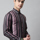 Men Wine and Black Classic Striped Formal Shirt ( SF 832Wine )