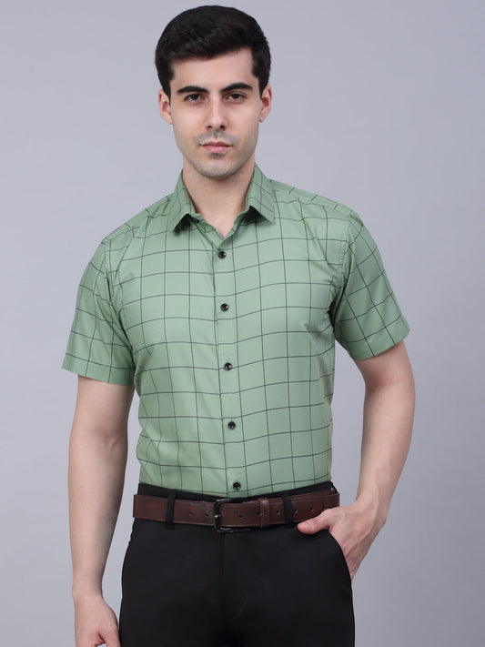 Jainish Men's Cotton Half Sleeve Checked Formal Shirts ( SF 840Pista )