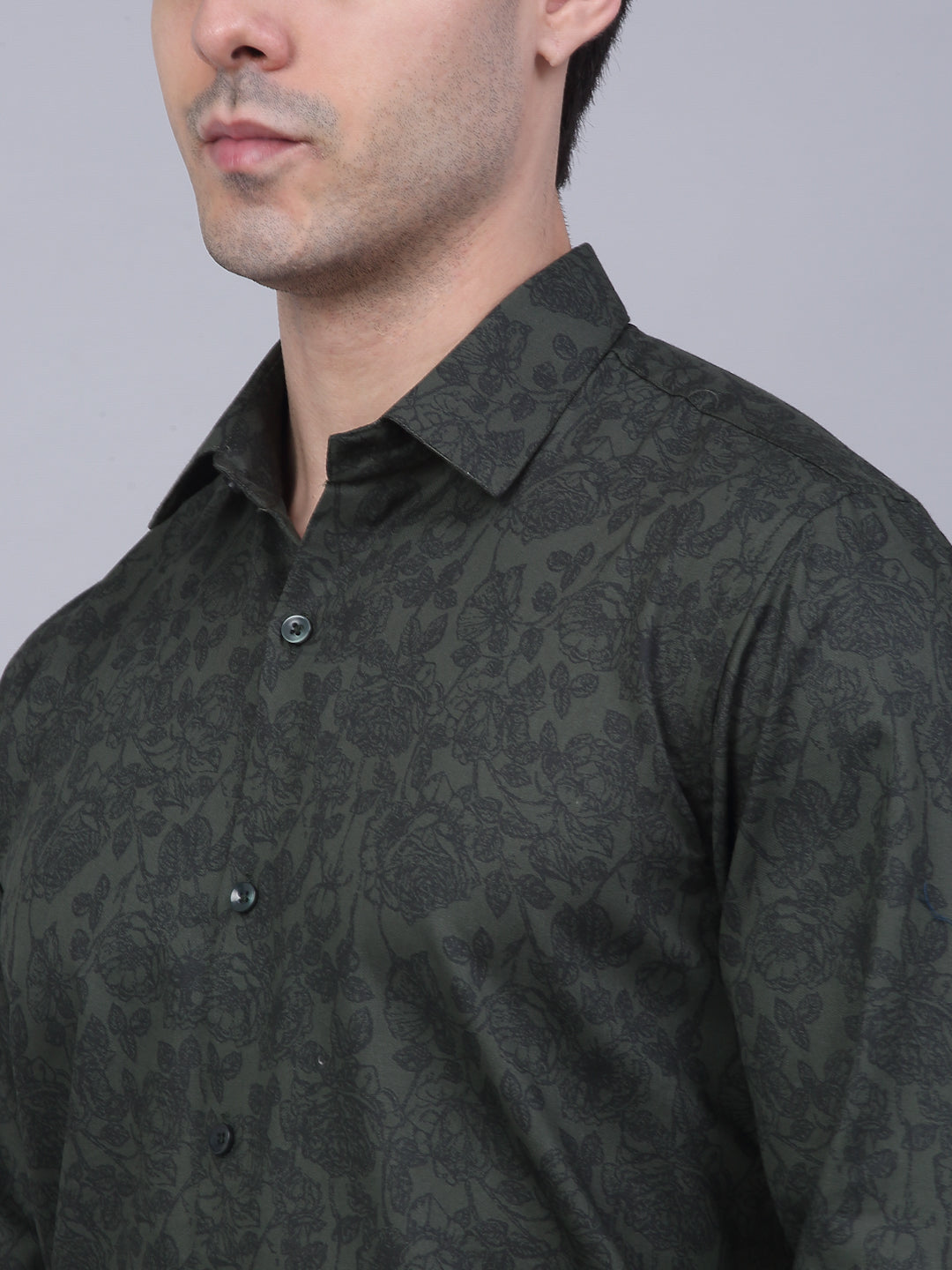 Jainish Men's Cotton Lycra Printed Formal Shirts ( SF 845Olive )