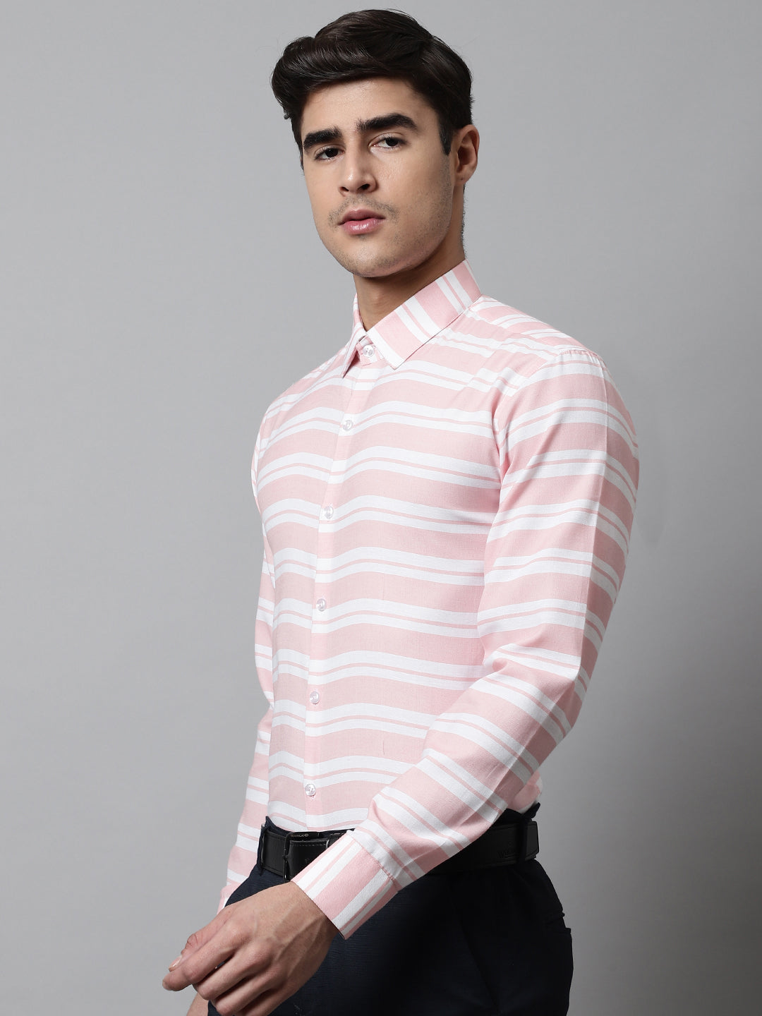 Men Peach Classic Horizontal Striped Formal Shirt ( SF 850Peach )