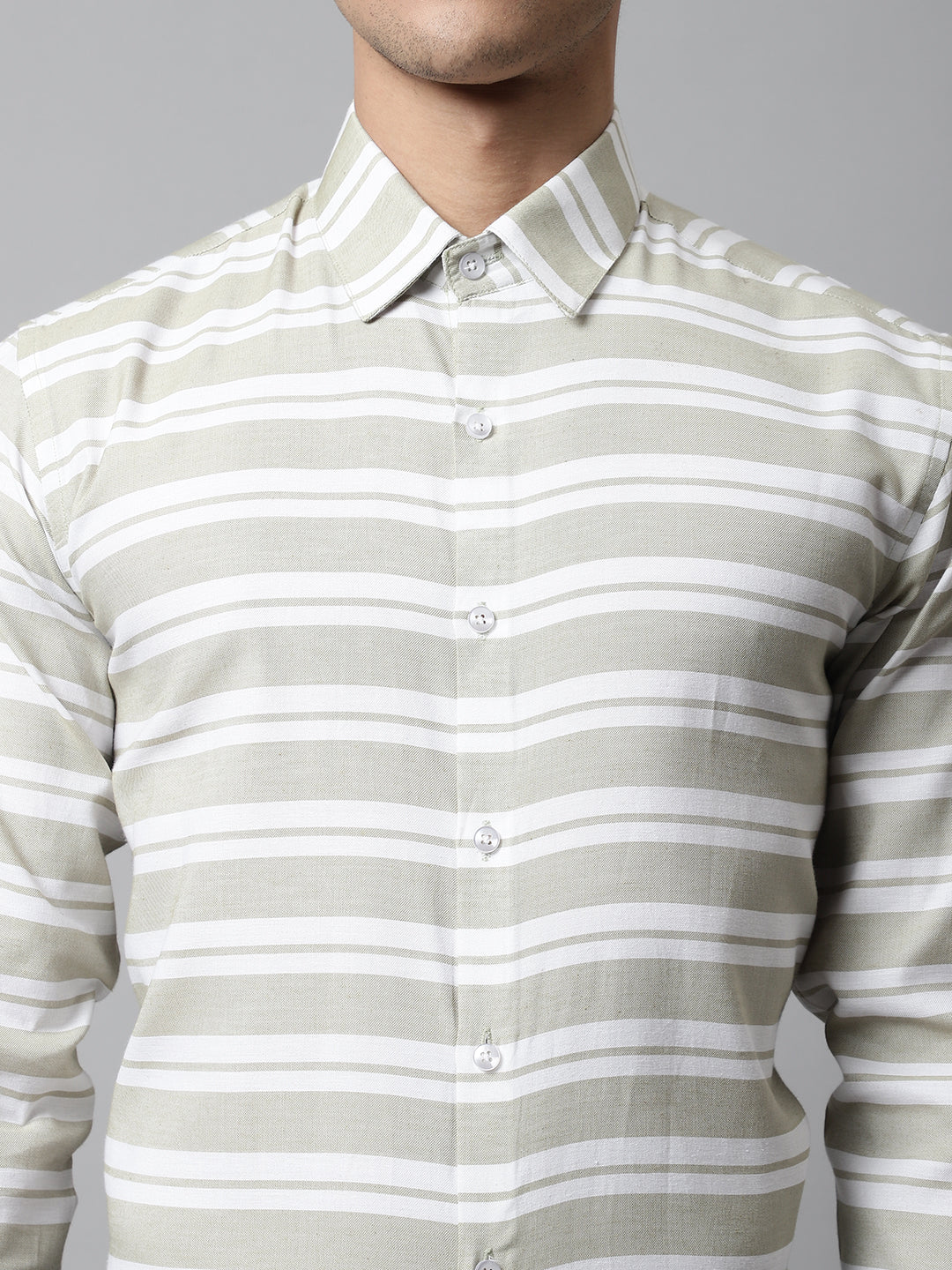 Men Pista Green Classic Horizontal Striped Formal Shirt ( SF 850Pista )