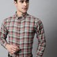 Men Olive and Red Checks Regular Fit Cotton Formal Shirt ( SF 854Olive )