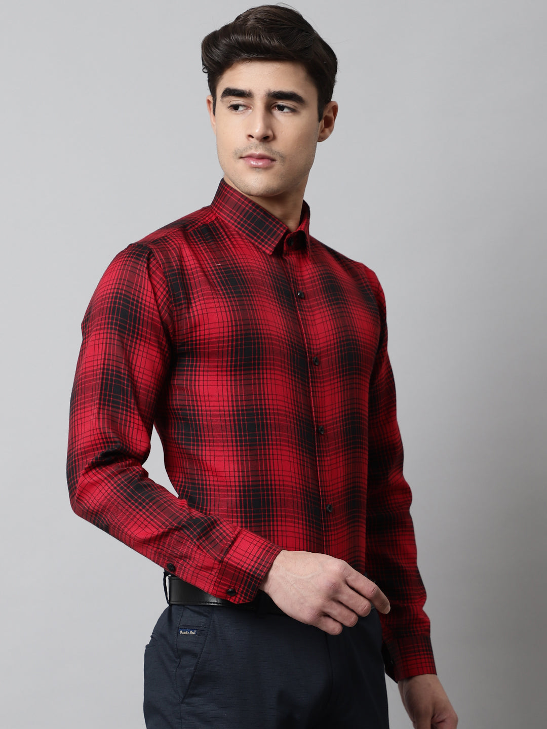 Men Red Checks Regular Fit Cotton Formal Shirt ( SF 859Red )