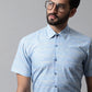 Men Blue Woven Design Short Sleeves Formal Shirt ( SF 864Blue )