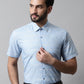 Men Blue Woven Design Short Sleeves Formal Shirt ( SF 864Blue )