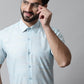 Men Sky Blue Woven Design Short Sleeves Formal Shirt ( SF 864Sky )