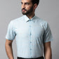 Men Sky Blue Woven Design Short Sleeves Formal Shirt ( SF 864Sky )