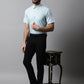 Men Sky Blue Woven Design Short Sleeves Formal Shirt ( SF 864Sky )