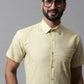 Men Yellow Woven Design Short Sleeves Formal Shirt ( SF 864Yellow )