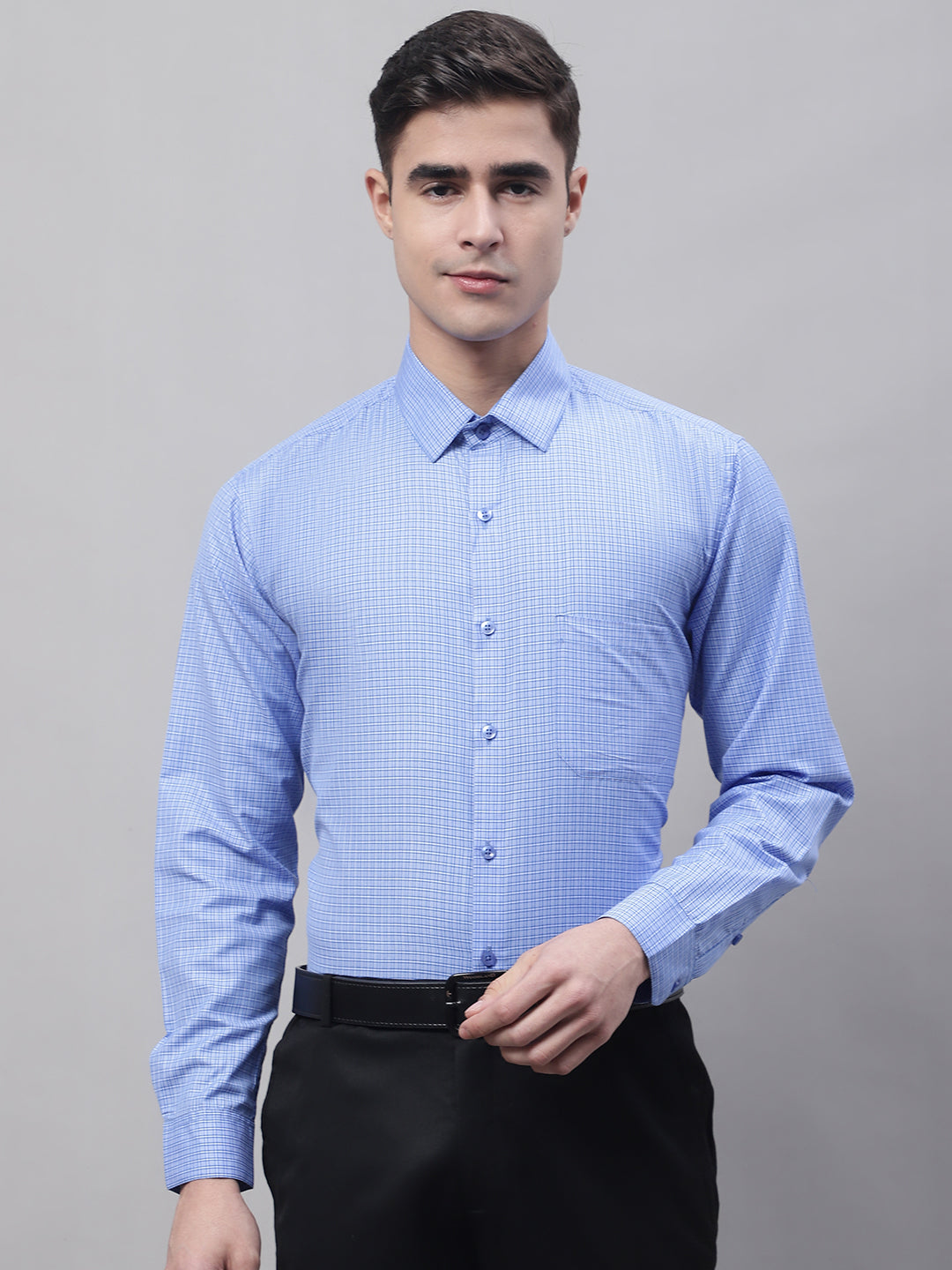 Men Blue Micro Checked Formal Shirt