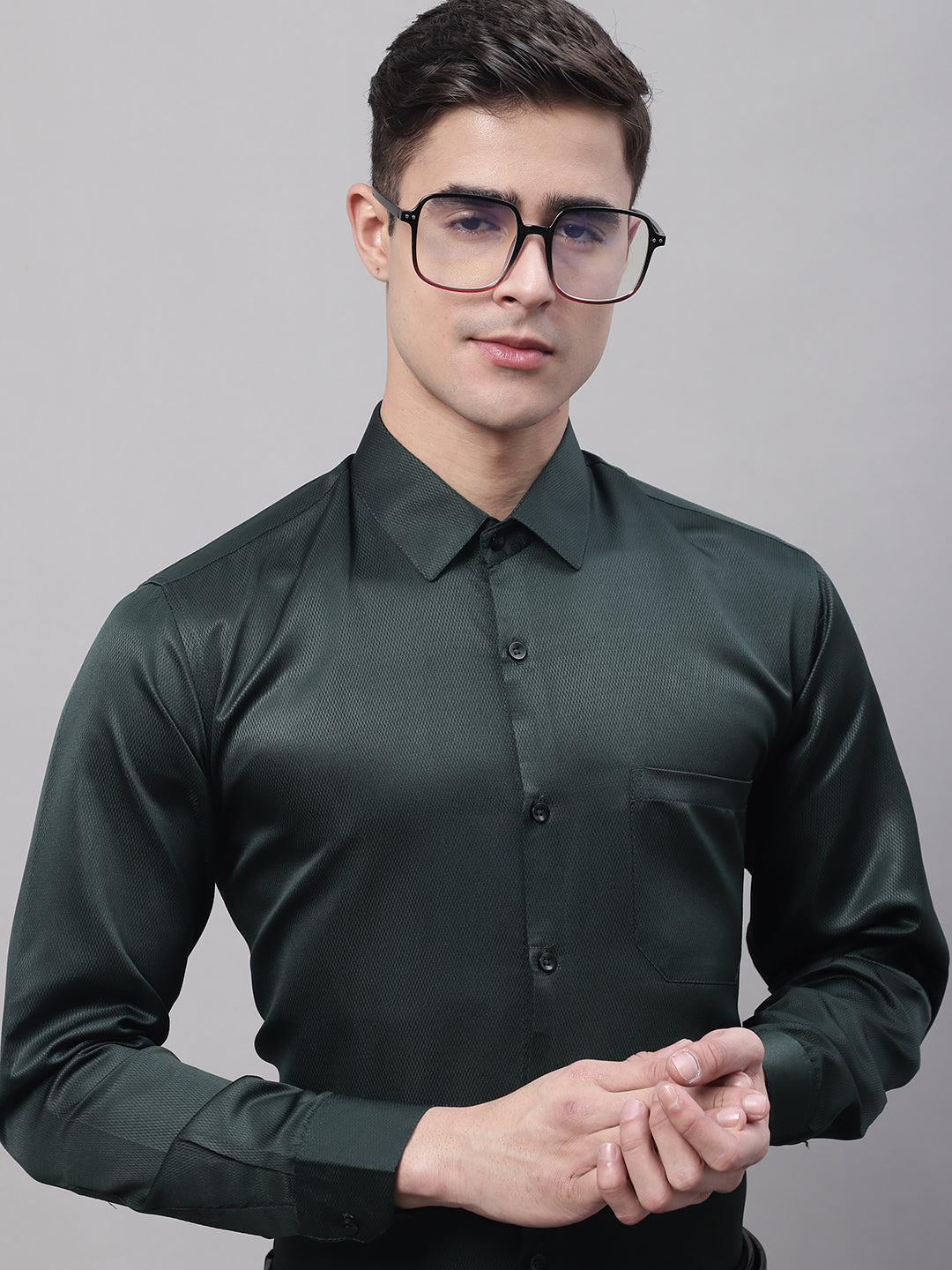 Men's Olive Green Dobby Textured Formal Shirt