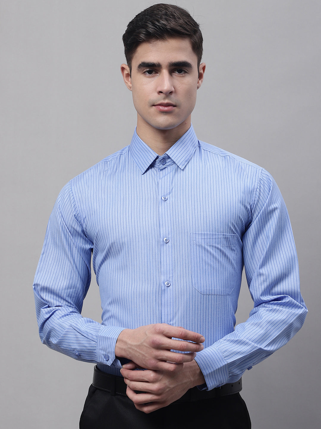 Men Blue Vertical Striped Formal Shirt