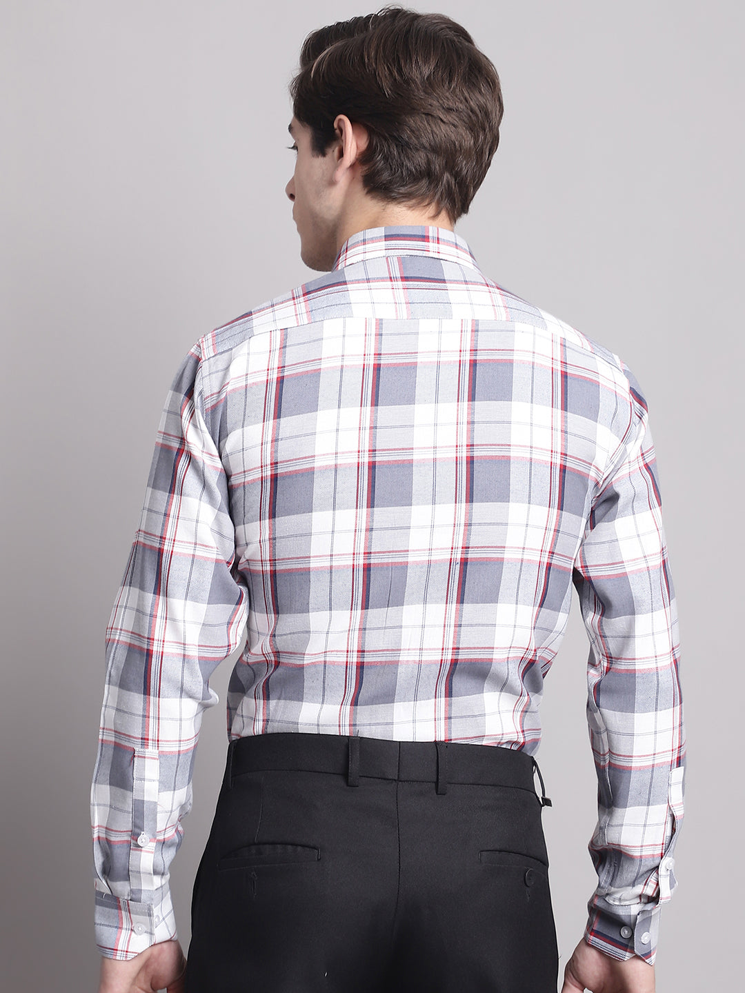Men Grey Checked Ragular Fit Formal Shirt ( SF 884 Grey )