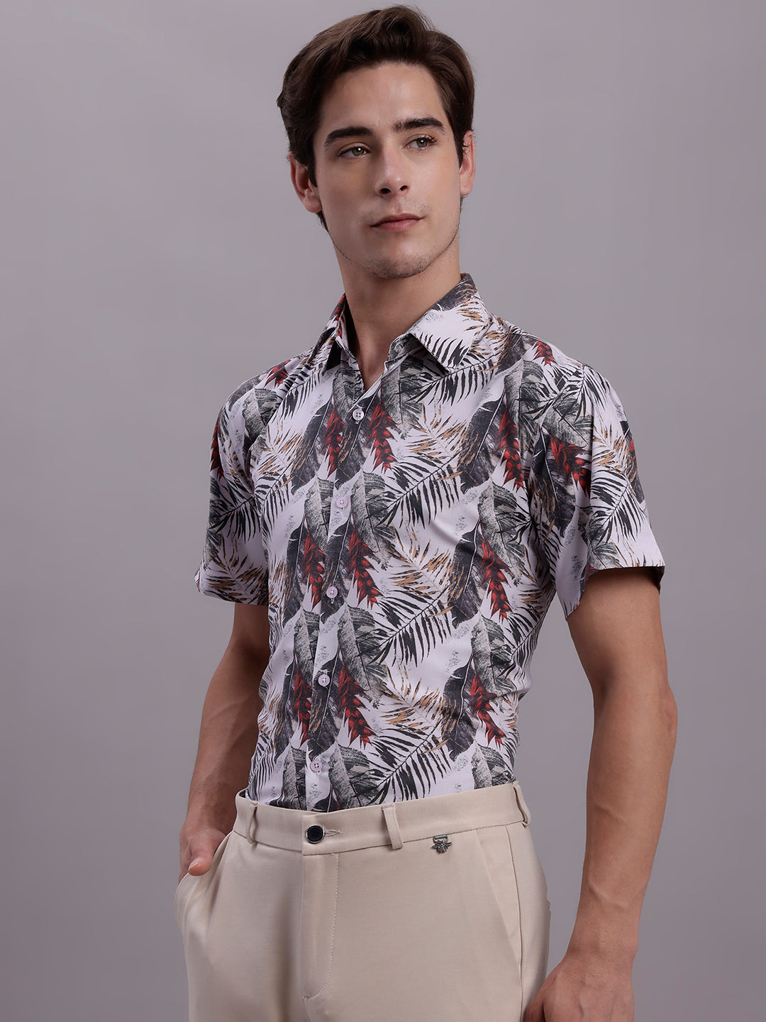 Men's Floral Printed Formal Shirt ( SF 885 Red )