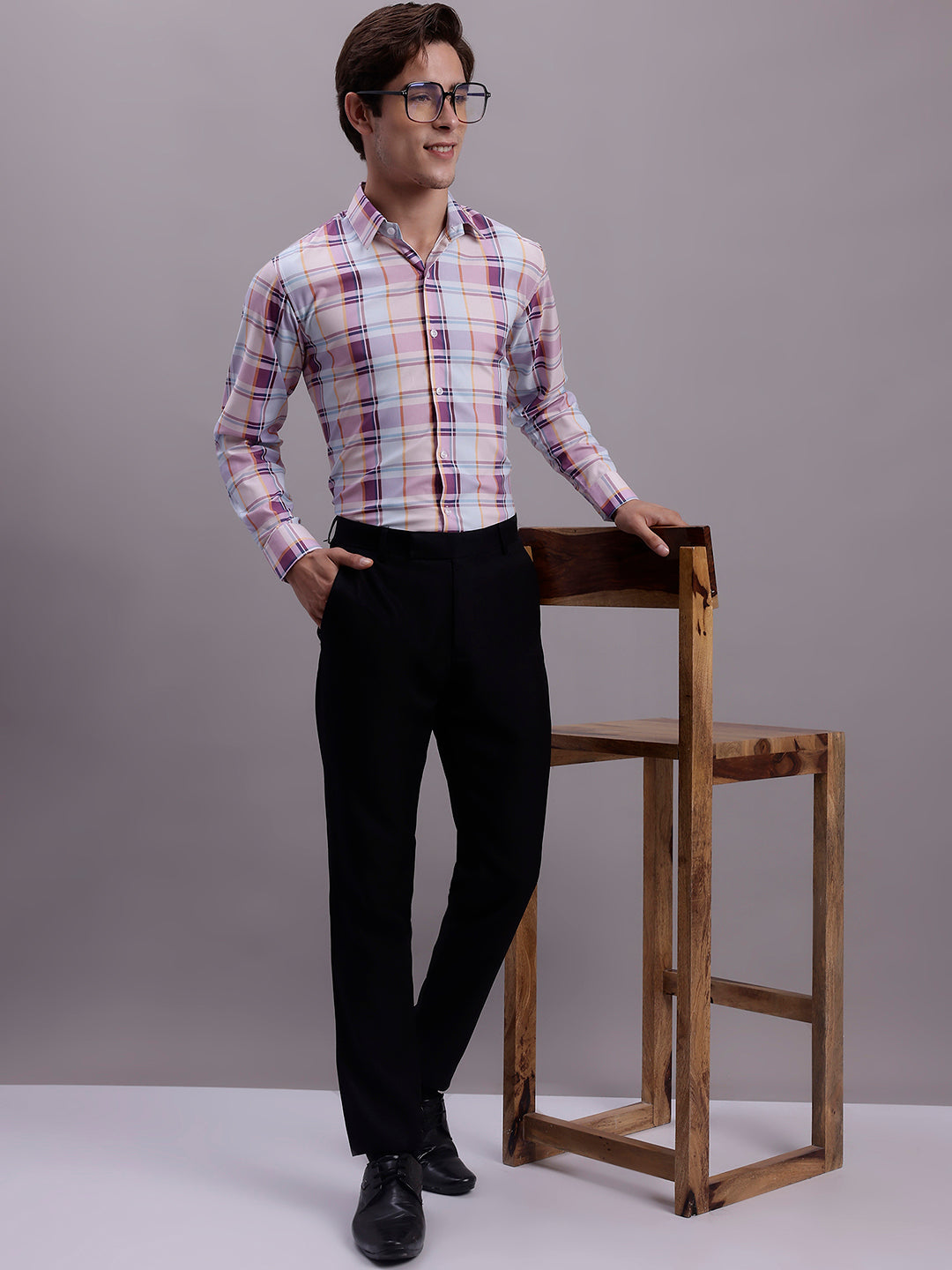 Men's Cotton Blend Checked Formal Shirt ( SF 888 Wine )