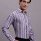 Men's Cotton Blend Striped Formal Shirt ( SF 889 Purple )
