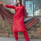 Jompers Women Red & Black Self-Striped Kurta with Trousers & Dupatta ( JOKS D4R 1310 Red )